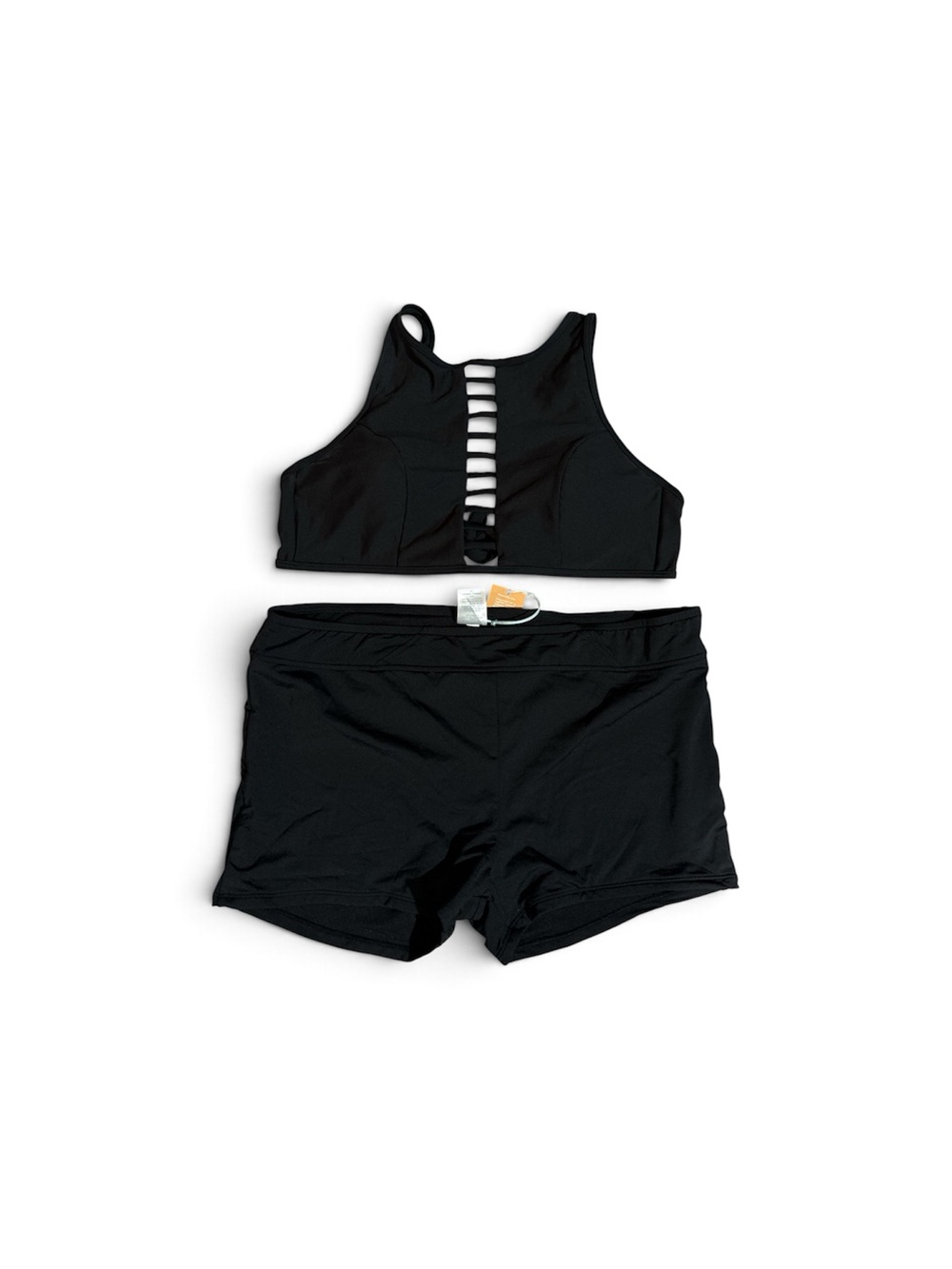 Kona Sol Black Ladder-Back Crop Bikini Top with Swim Shorts
